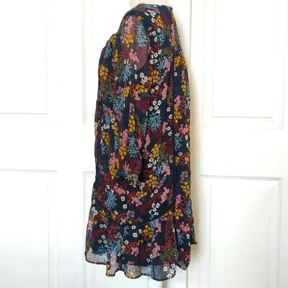 Loft Navy Colorful Wildflower Floral Long Sleeve Mini Shift Dress - Picture 7 of 10